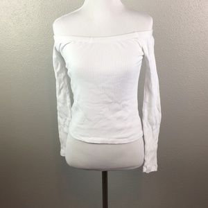 Ambiance Tops - Henley white crop top off the shoulder Ambiance Tops - Henley white crop top off the shoulder